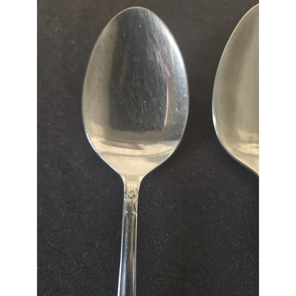 4 Vintage National Stainless Norma Rose Daisy Motif Tablespoons 7.5